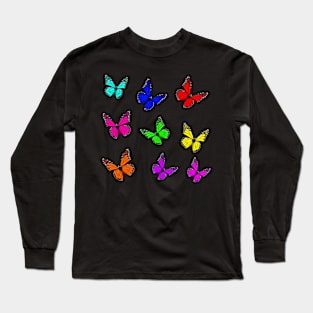 Rainbow Neon Butterflies Long Sleeve T-Shirt